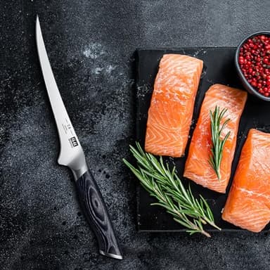 SHAN ZU 7 Inch Fillet Knife, Japanese Super Steel Boning Knife, Professional Ultra Sharp Fish knife with K133 Ergonomic Handle, Black Tortoise Genbu Series - Image 7