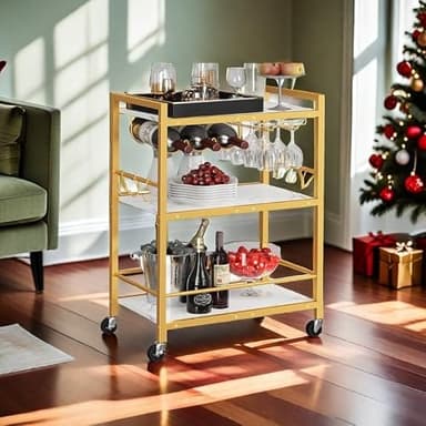 TUTOTAK Bar Cart - Serving Cart for Home - Microwave Cart, Drink Cart, Mobile Kitchen Shelf with Wine Rack and Glass Holder, Rolling Beverage Cart BC01BMG030 - Image 7