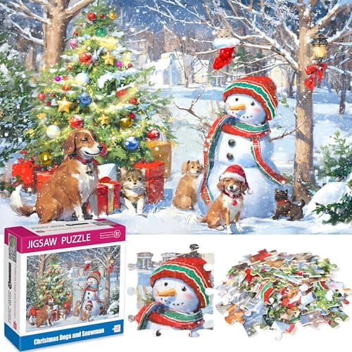 100 Piece Christmas Puzzles for Kids Ages 4-6 4-8 8-10 Christmas Puzzle - Christmas Dogs and Snowman Puzzles for Kids Ages 6-8 Children Educational Puzzles Gifts Christmas Stocking Stuffers - Image 1
