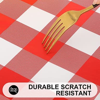 Smiry Rectangle Picnic Table Cloth, Elastic Waterproof Fitted Vinyl Tablecloths, Flannel Backed Buffalo Plaid Table Covers for Dining, Camping, Outdoor (White and Red, 30" x 72") - Image 7