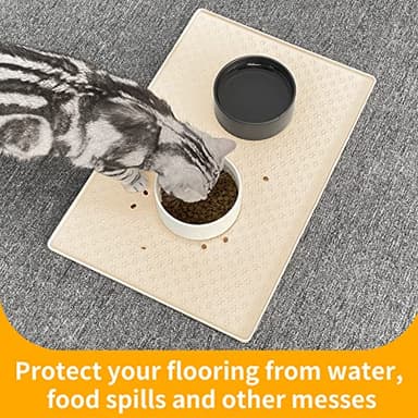 Ptlom Silicone Pet Placemat for Dog and Cat, Waterproof Non-Slip Pet Feeding Bowl Mats for Food and Water, Small Medium Large Tray Mat Prevent Residues from Spilling to Floor, Beige, 18" 12" - Image 5