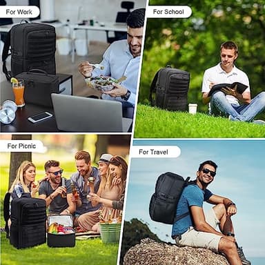 BERTASCHE Lunch Backpack, Laptop Backpack 15.6 inch Work Backpack w/Insulated Cooler Lunch box for Men Women, Casual Daypack for Work Commuter Picnic College,Black - Image 7