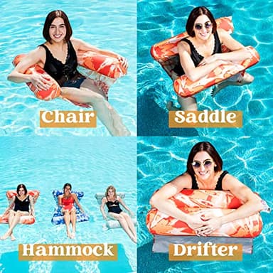 Sloosh 3 Pack 4-in-1 Inflatable Pool Floats Hammock, Water Hammock Lounges, Multi-Purpose Swimming Pool Accessories (Saddle, Lounge Chair, Drifter) for Pool, Lake, Outdoor, Beach (Green/Blue/Orange) - Image 2