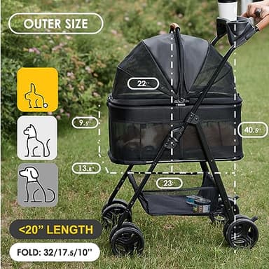 Zoosky 3 in 1 Pet Stroller with Removable Carrier, Folding Stroller for Small/Medium Dogs and Cats, Waterproof, All-Terrain, with Sun Shades, Car Seat - Image 2