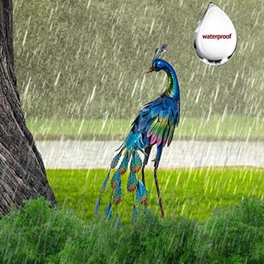 TERESA'S Collections Outdoor Decor Peacock Yard Art Garden Sculptures & Statues,Blue Small Metal Bird Lawn Ornaments,22.4" Outside Mardi Gras Decorations for Porch,Patio,Pond Decor,Gifts for Mom - Image 6