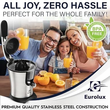 Eurolux Premium Electric Orange Juicer | Stainless Steel Citrus Squeezer With New Ultra-Powerful Motor and Soft Grip Handle for Effortless Juicing, Auto Shutoff, Dishwasher-safe Parts, Pulp Control - Image 7