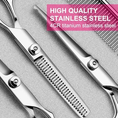 TINMARDA 5 in1 Dog Grooming Scissors Kit, Professional Dog Scissors for Grooming with Safety Round Tips, Titanium Coated Grooming Shears for Dogs Cat Pet At Home - Image 2
