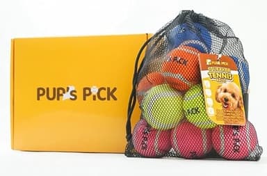 Pup's Pick Squeaky Tennis Balls - 2.5" Fun Dog Balls for Fetch, 12-Pack in Bright Colors (Yellow, Blue, Pink, Orange), Includes 1 Reusable Carry Bag - Image 2