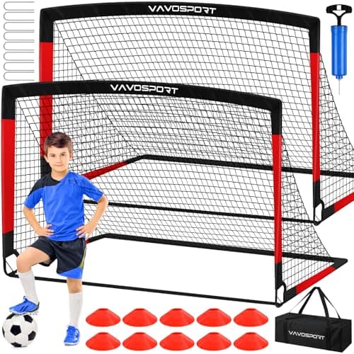 Kids Soccer Goals for Backyard Set, 2 of 6x4 ft Portable Pop Up Soccer Goal Training Equipment, Soccer Net with Soccer Ball, Ladder, Cones, Soccer Set for Youth Toddler Games, Sports - Image 1