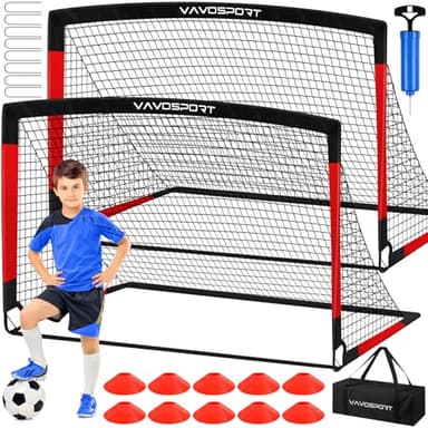 Kids Soccer Goals for Backyard Set, 2 of 6x4 ft Portable Pop Up Soccer Goal Training Equipment, Soccer Net with Soccer Ball, Ladder, Cones, Soccer Set for Youth Toddler Games, Sports - Image 1