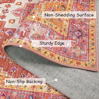 Moynesa Ultra-Thin Washable Pink Area Rug - 6x9 Large Boho for Girls Bedroom, Dining Room, Non-Shed Playroom, Office, Indoor Printed Boho Floor Carpet for Living Room Decor - Image 3