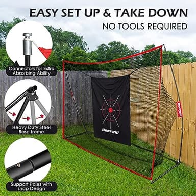 Bearwill Golf Net, 10x7ft Heavy Duty Golf Practice Nets with Mat, Target Cloth, 8 Tees, 6 Balls, Carry Bag for Backyard Driving Chipping Indoor Outdoor Training - Image 6