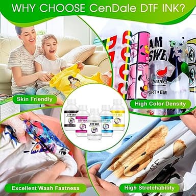 CenDale Premium DTF Ink 3000ML - DTF Transfer Ink for PET Film, Refill DTF Ink for Epson ET-8550, L1800, L800, XP15000, R2400, P400, P800, Heat Transfer Printing Ink Direct to Film (500ml x 6, CMYK W - Image 5
