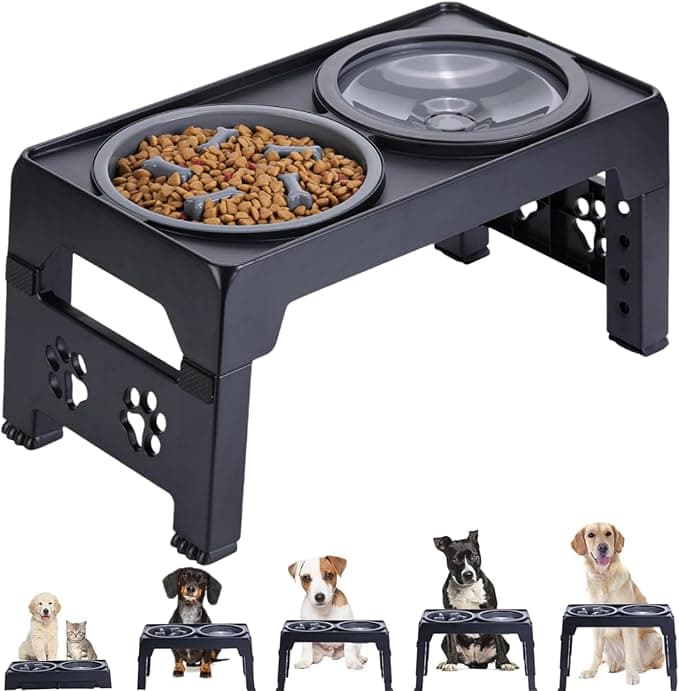 Elevated Dog Bowls, Raised Dog Bowl with 2 Stainless Steel Dog Food Bowls, Dog Bowls Stand Adjusts to 5 Heights 2.95", 8.46", 9.65", 10.82", 12.01" for Small Medium Large Dogs Cats Pets,Black - Image 1