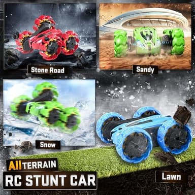 BEZGAR Remote Control Car - Gesture Sensing Explosive Wheel RC Car with Double Sided 360° Rotate, 4WD with Headlights, Rechargeable Batteries, Xmas Gifts for Boys (Blue) - Image 5