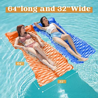 SLOOSH Inflatable Pool Floats Raft,Floating Lounge for Adults,64x32 inch Swimming Mat Pool Mattress with Headrest,2 Pieces Float Air Mat for Summer Water Beach Fun,Dark Blue,Orange - Image 3
