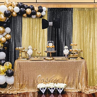 Sugargirl Gold Sequin Backdrop Curtain 4 Panels 2FTx8FT Glitter Gold Background Drapes Sparkle Photography Backdrop for Party Wedding Birthday Wall Decoration - Image 3