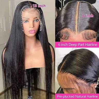 tobasew 13x6 Straight Lace Front Wigs Human Hair HD Transparent Lace Frontal Human Hair Wigs for Women Glueless Wigs Human Hair Pre Plucked 34 Inch - Image 3