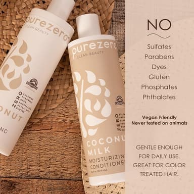 Purezero Coconut Milk Shampoo & Conditioner Set - 100% Vegan & Cruelty Free - Intense Hydration & Increase Shine - Zero Sulfates, Parabens, Dyes - Fight Dandruff & Frizz - Image 6