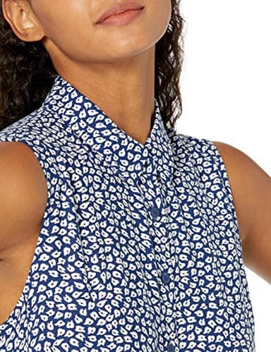 Amazon Essentials Women's Sleeveless Relaxed-Fit Woven Shirt Dress, Blue White Petal, Medium - Image 3