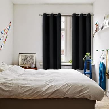 BGment Black Blackout Curtains for Bedroom 63 Inches Long, Black Out Room Darkening Light Blocking Thermal Insulated Grommet Window Drapes for Summer Heat, Each Panel 42 Inch Wide - Image 2