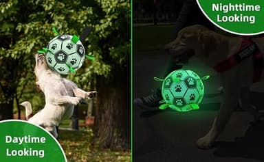 QDAN Dog Ball, Glow in The Dark Dog Toys, Light Up Soccer Ball for Dogs, Outdoor Dog Toys, Doggy Water Toy, Puppy Birthday Gifts for Medium Large (8 Inch) - Image 2