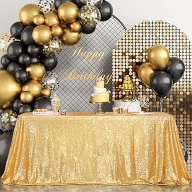 PartyDelight Gold Sequin Tablecloth 60"X120" Rectangle Sparkly Table Cloth for Wedding Party Christmas Decorations - Image 1