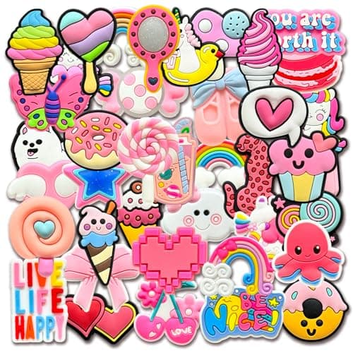 20Pcs Girls Shoe Charms for Croc Clogs Sandals, Cute Pink Shoe Decorations - Image 1