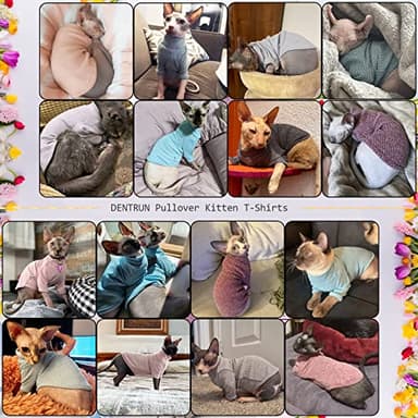 DENTRUN Sphynx Hairless Cats Shirt Pullover Kitten T-Shirts, Breathable Cat Wear Turtleneck Sweater Adorable Cat's Clothes Vest Pajamas Jumpsuit - Image 6