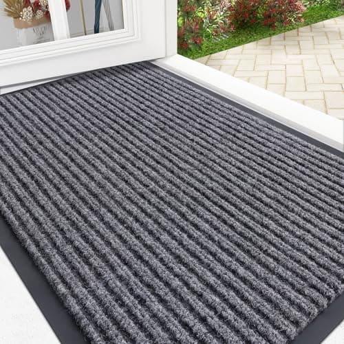 OLANLY Front Door Mat Indoor Outdoor Entrance, Waterproof Heavy Duty Doormat, Fade Resistant, Low Profile, Easy Clean Patio Porch Welcome Floor Mats for Entry, 29.5x17, Grey - Image 1