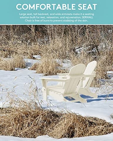 SERWALL Adirondack Chair - Folding Adirondack Chairs HIPS Outdoor Chairs Set of 6 Weather Resistant- White - Image 3