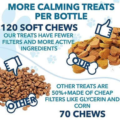 Hemp Calming Chews for Dogs with Anxiety and Stress - Anxiety Relief Chews for Storms, Fireworks, Thunder, Barking, Separation - Valerian, L-Tryptophan, Hemp Oil - Chicken - 120 Dog Calming Treats - Image 5