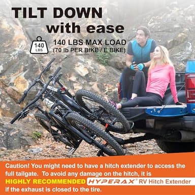 HYPERAX Volt 2 - E Bike Hitch Mounted Platform Style 2 Bikes Carrier for Car, SUV, Trucks, Sedan, Tilting e-Bike Rack for Hitch Fits Up to 2 X 70 lbs Bike with Up to 5" TIRE - NO RV USE! - Image 3