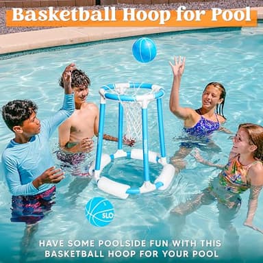 Sloosh Pool Basketball Hoop Set, Floating Basketball Pool Game, Swimming Floats Toys with Balls Pump, Summer Outdoor Water Play Toy for Kids and Adults (Blue) - Image 3