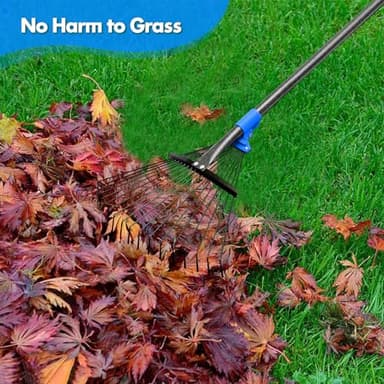 BsBsBest 61" Rake for Leaves with 18 Metal Tines 10-18" Expandable Head Rakes Adjustable Handle for Lawn Leaf Rake Yard Tools for Collecting Leaves, Grass Clippings, Garbage Blue - Image 3