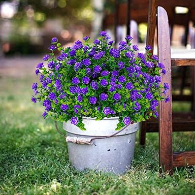 TEMCHY 24 Bundles Outdoor Artificial Fake Flowers No Fade UV Resistant Faux Plastic Plants for Hanging Planter Patio Yard Wedding Indoor Home Kitchen Farmhouse Décor (Purple) - Image 2