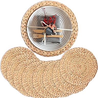 Round Placemats Set of 8, Boho Table Mats Set of 8, Woven Placemats for Round Table, Chargers for Dinner Plates, Wicker Place Mats, Water Hyacinth Plate Mat, Individuales para Mesa De Comedor, 13.4in - Image 1