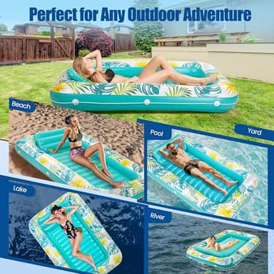 Panadajoy Tanning Pool Floats for Adults with Cup Holder & Pillow, Thick UV-Resistant PVC Portable Float for Backyard, Pool, Lake - Compact Design, Easy Inflation, Durable for Tanning & Relaxation - Image 6