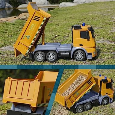 IQKidz Remote Control Dump Truck Toys - RC Construction Vehicles with Blue Warning Lights, Trucks Toy for Boys Girls 3 4 5-7 8 9 10 Year Old and Up, Best Birthday Gift Ideas for Kids Age 5-10 - Image 4