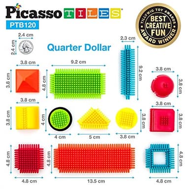 PicassoTiles 120pcs Hedgehog Interlocking Building Blocks Tiles Construction Toy Set Learning Playset STEAM Development Preschool Kindergarten Toy for Kids Age3+ PTB120 - Image 3