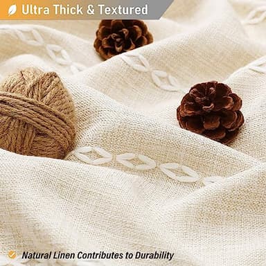 BTTN Boho Farmhouse Shower Curtain, Linen Rustic Weighted Striped Cloth Shower Curtain Set with Tassel, Water Repellent, Bohemian Vintage Country Fabric Shower Curtain for Bathroom, Cream/Beige, 72x72 - Image 3