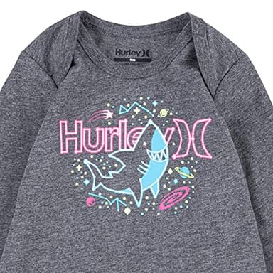 Hurley Baby Boys' Long Sleeve Bodysuit and Jogger Pants 2-Piece Outfit Set, Charcoal Shark Stars, 6M - Image 3