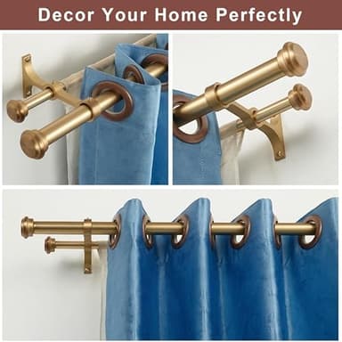 Double Curtain Rods 36-72", Warm Gold Double Rod Curtain Rods, Double Window Rods with End Cap Finials, Adjustable 1-Inch Front and 5/8 Inch Back Double Drapery Rods, Dual Curtain Rods Warm Gold - Image 5