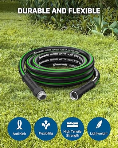 DEWENWILS Garden Hose 5/8" × 25ft, Heavy Duty, Flexible, Lightweight Hybrid Water Hose with Swivel Handle in Solid Aluminum Fittings, No Kink, CE & RoHS Listed, Black+Green - Image 2
