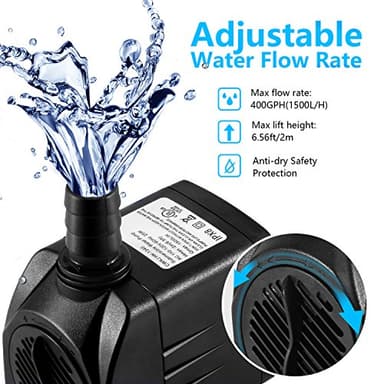 CWKJ Fountain Pump, 400GPH Submersible , Durable 25W Outdoor Water Pump with 6.5ft Power Cord, 3 Nozzles for Aquarium, Pond, Fish Tank, Water Pump Hydroponics, Backyard Fountain - Image 2