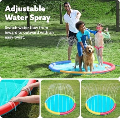 SLOOSH 72" Non-Slip Splash Pad Sprinkler - Outdoor Water Play Toys Backyard Fountain Mat for Toddlers Kids Dogs, Thickened Sprinkler Outside Pool Party Durable for Girls Boys Pets (72in, Multicolor) - Image 2