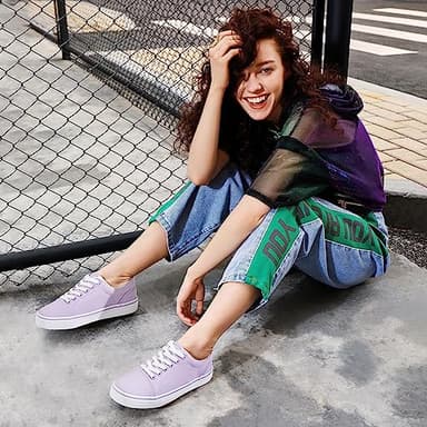 Shupua Canvas Shoes for Women White Canvas Sneakers Womens Casual Shoes Low Top Black Comfortable Tennis Sneakers (Purple.us9) - Image 2