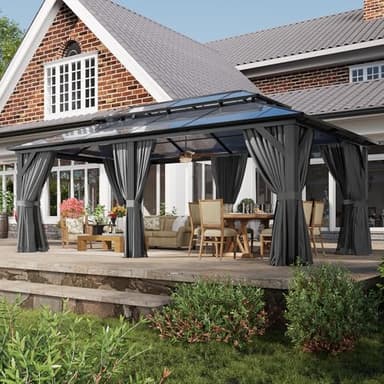 Aoxun 12'x20' Hardtop Gazebo, Aluminum Frame Permanent Pavilion with Curtains and Netting, Outdoor Polycarbonate Double Roof Canopy, Designed for Garden, Lawns, Patio, Gray - Image 3