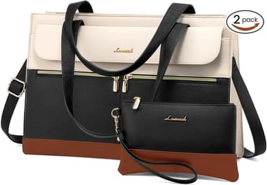 LOVEVOOK Laptop Bag for Women 15.6 Inch Laptop Tote Work Bag Professional Leather Computer Briefcase Waterproof Handbag Shoulder Bag Large Capacity Business Teacher Office Bag Crossbody Purse - Image 2