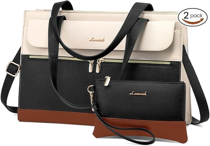 LOVEVOOK Laptop Bag for Women 15.6 Inch Laptop Tote Work Bag Professional Leather Computer Briefcase Waterproof Handbag Shoulder Bag Large Capacity Business Teacher Office Bag Crossbody Purse - Image 1